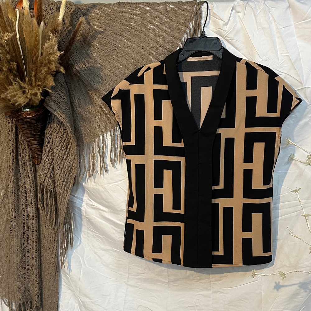 Dark beige Patterned Sheer Blouse